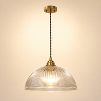Pendant Lights Brass Ribbed Glass Dome