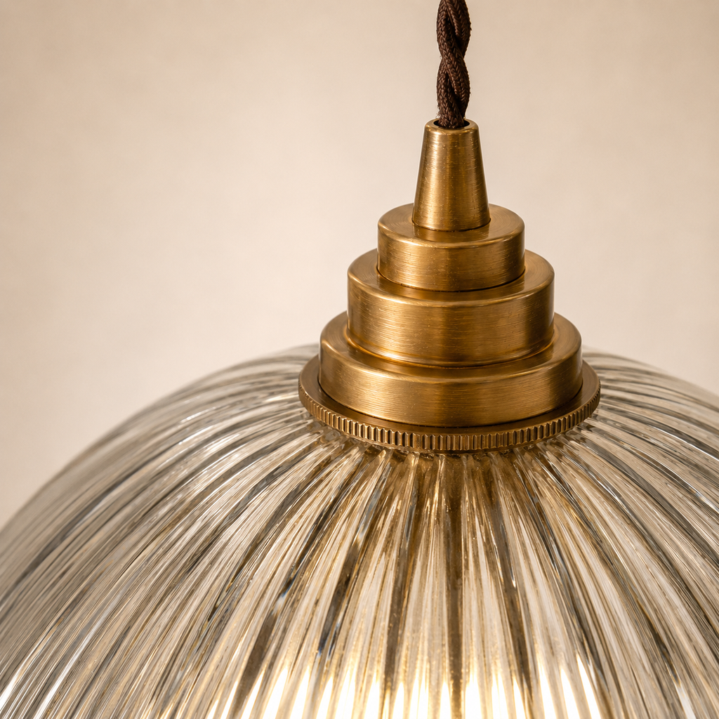 Pendant Lights Brass Ribbed Glass Dome