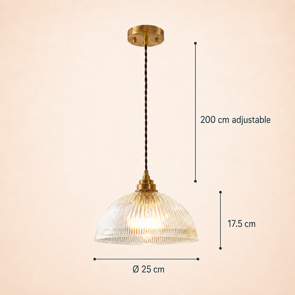Pendant Lights Brass Ribbed Glass Dome