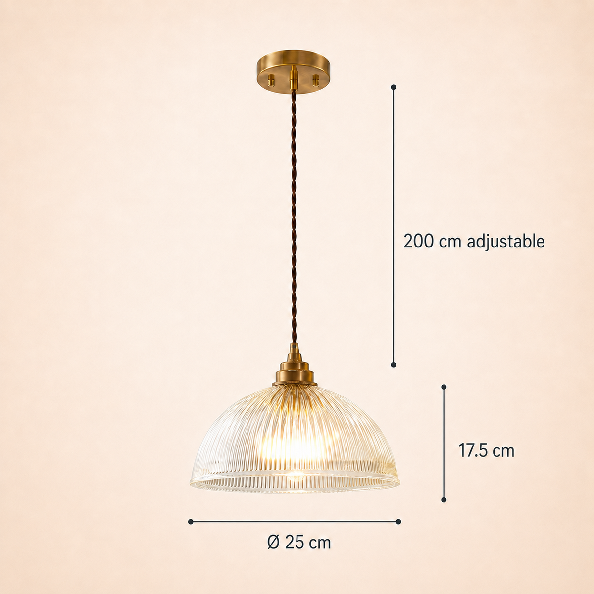 Pendant Lights Brass Ribbed Glass Dome