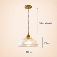 Pendant Lights Brass Ribbed Glass Dome