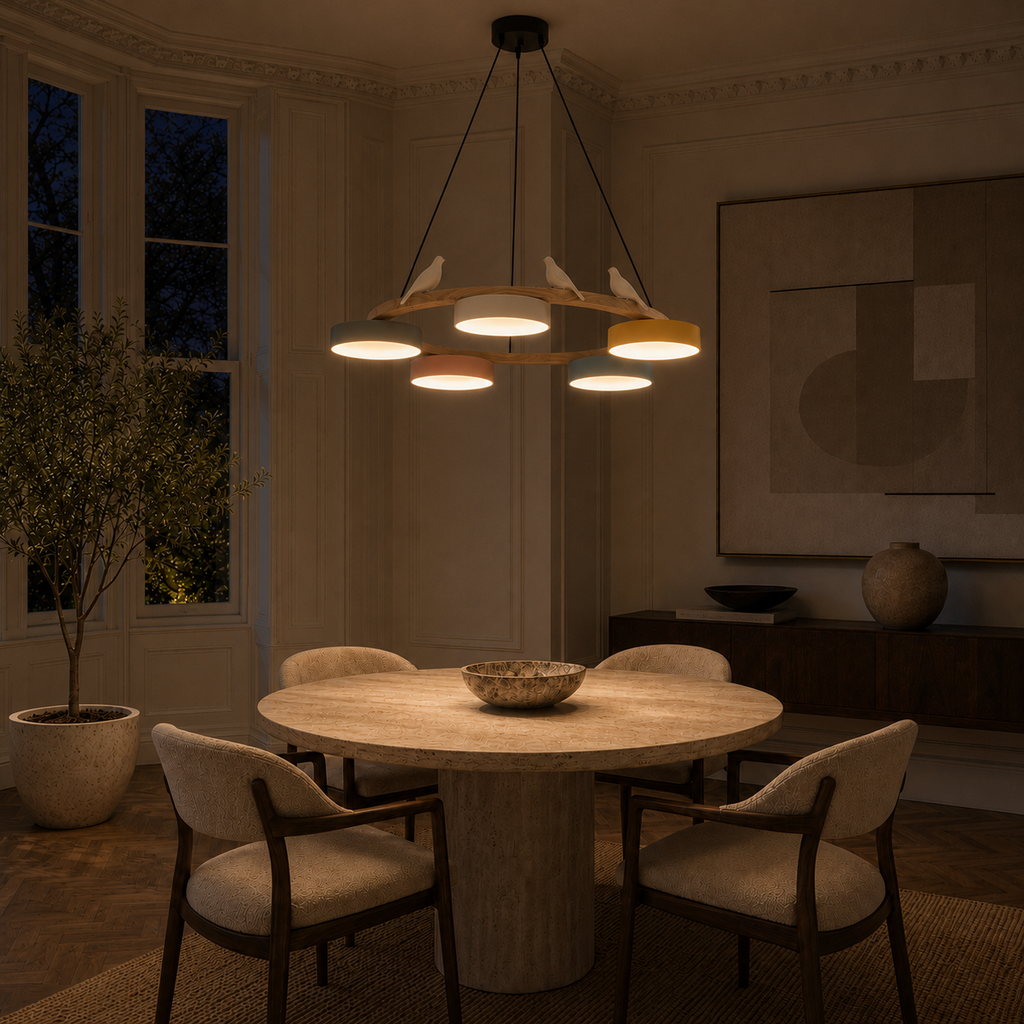 Pendant Lights Wooden Circle Colorful LED