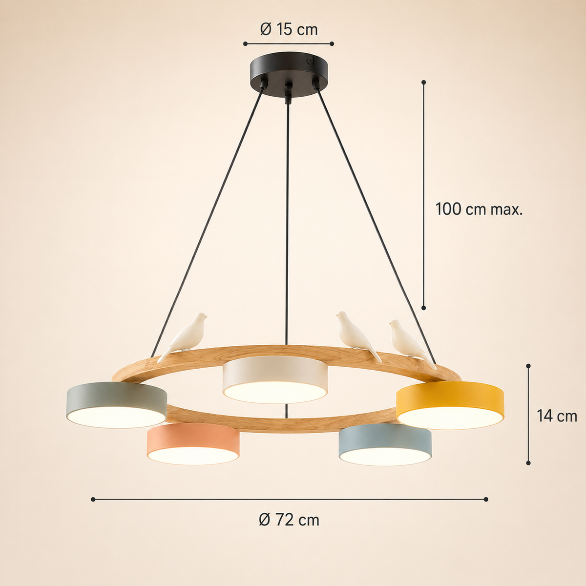 Pendant Lights Wooden Circle Colorful LED
