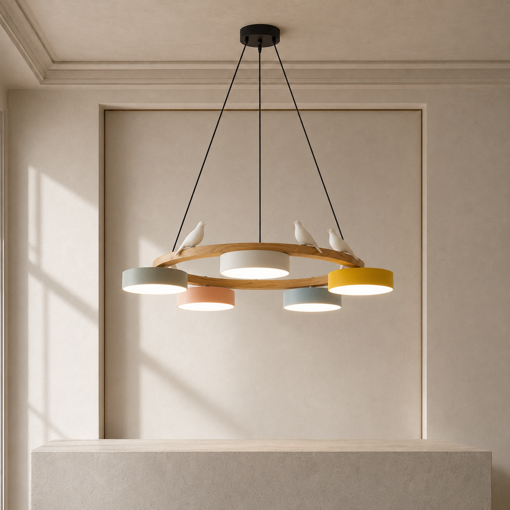 Pendant Lights Wooden Circle Colorful LED
