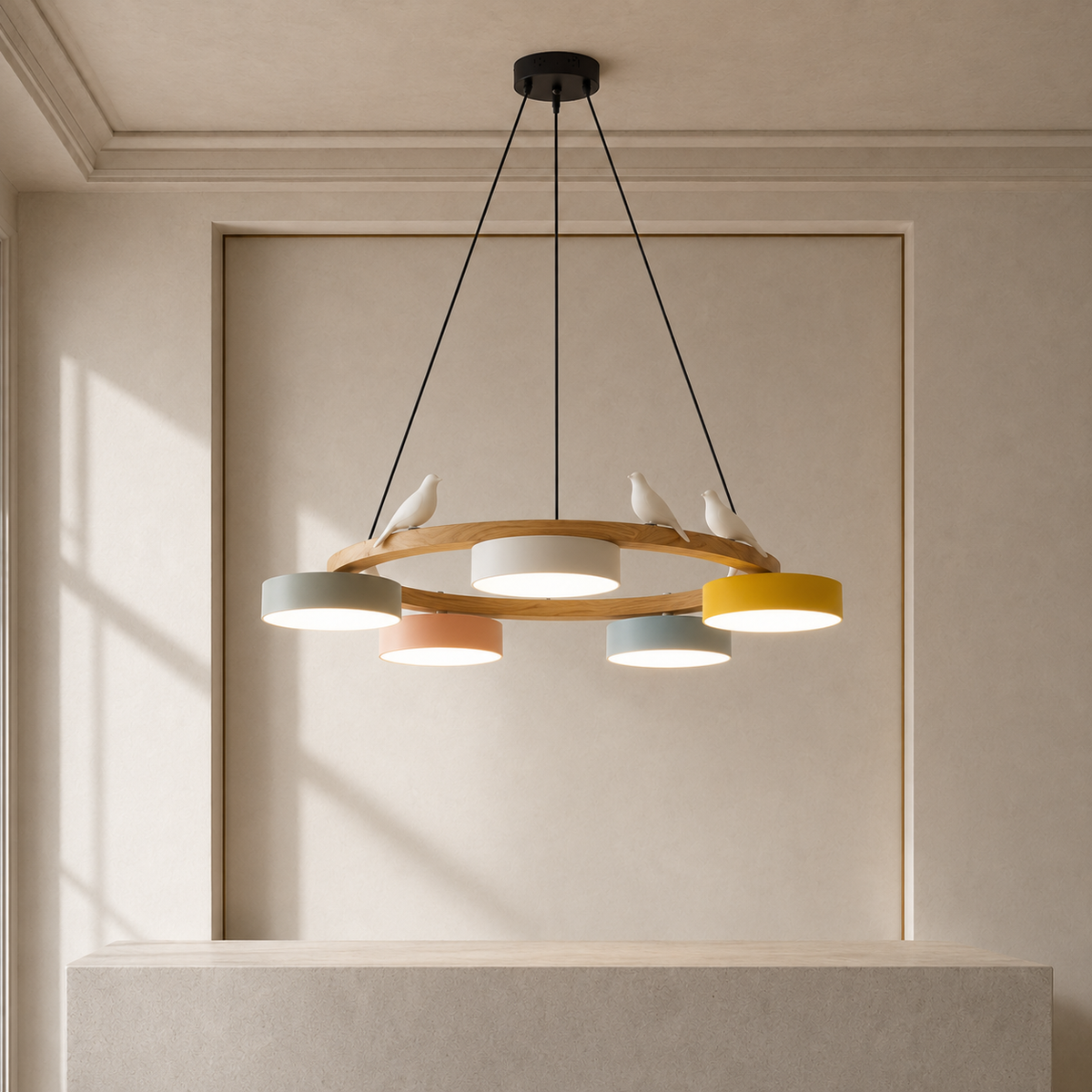 Pendant Lights Wooden Circle Colorful LED