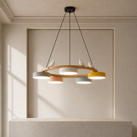 Pendant Lights Wooden Circle Colorful LED