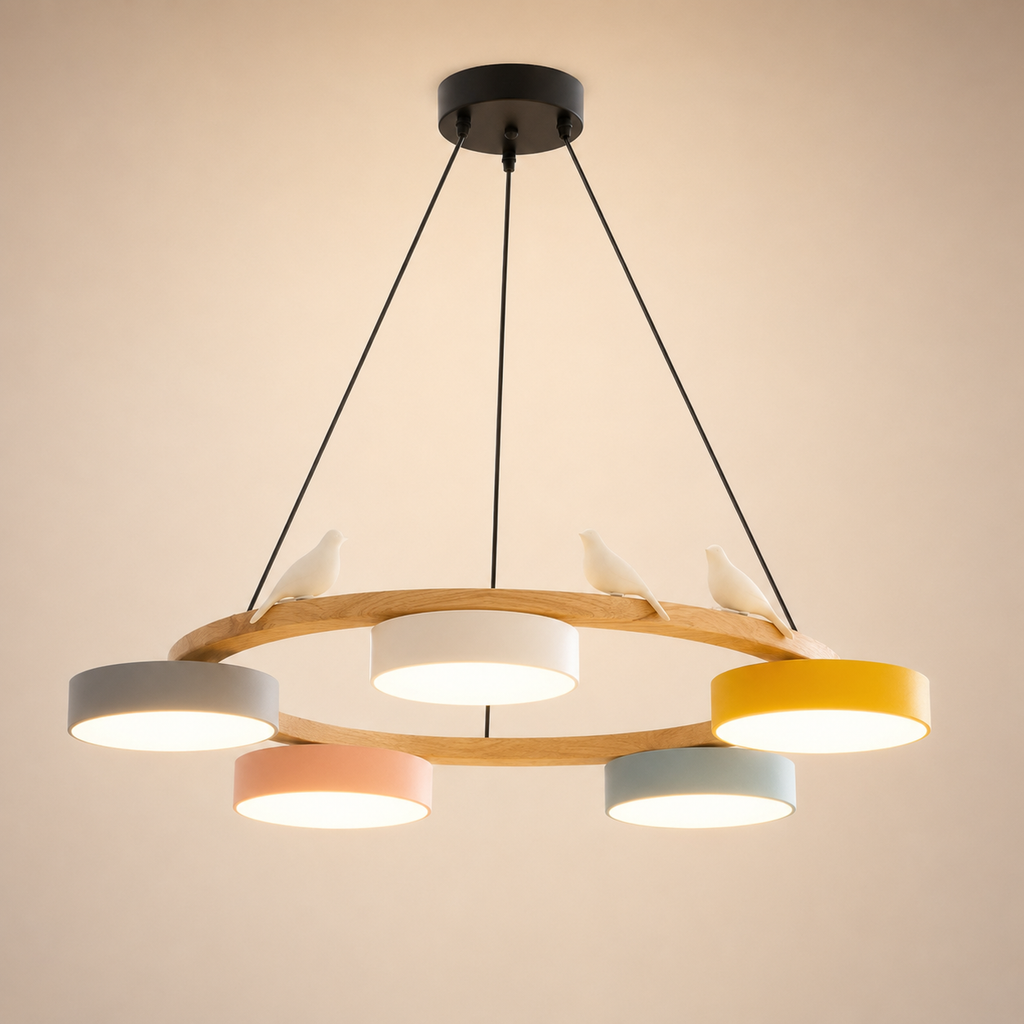 Pendant Lights Wooden Circle Colorful LED