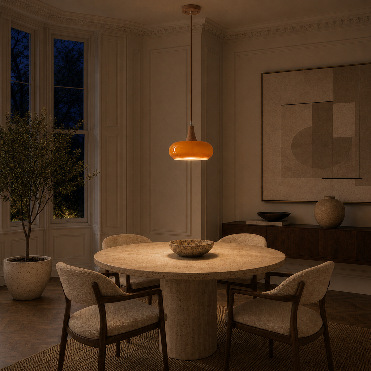 Marlow Glass & Wood Pendant Light
