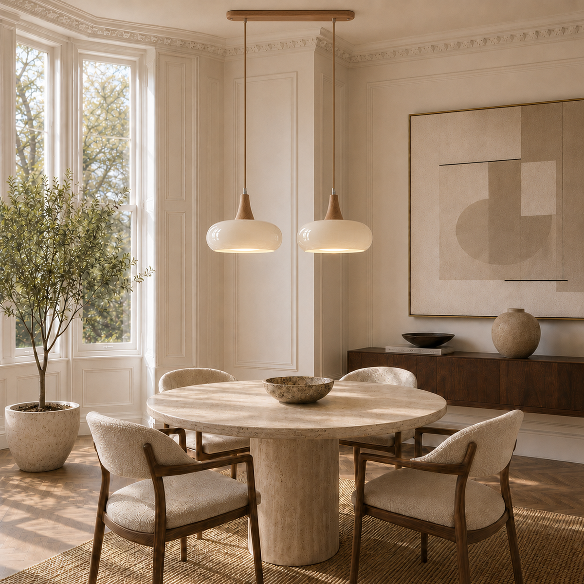 Marlow Glass & Wood Pendant Light