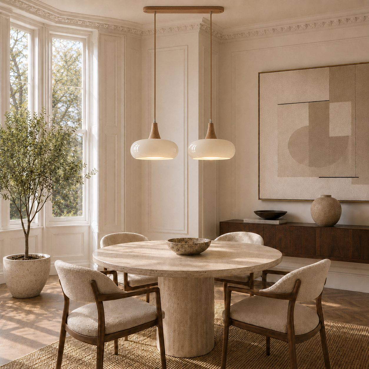 Marlow Glass & Wood Pendant Light