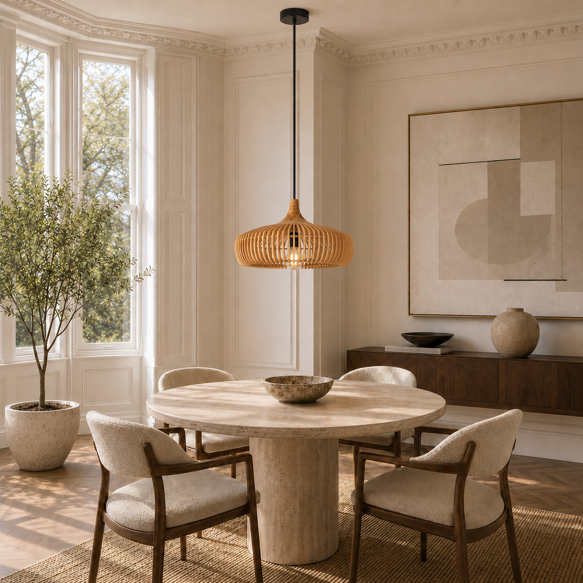 Japanese-Inspired Wooden Pendant Light