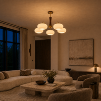 Modern Copper Chandelier Walnut Wood