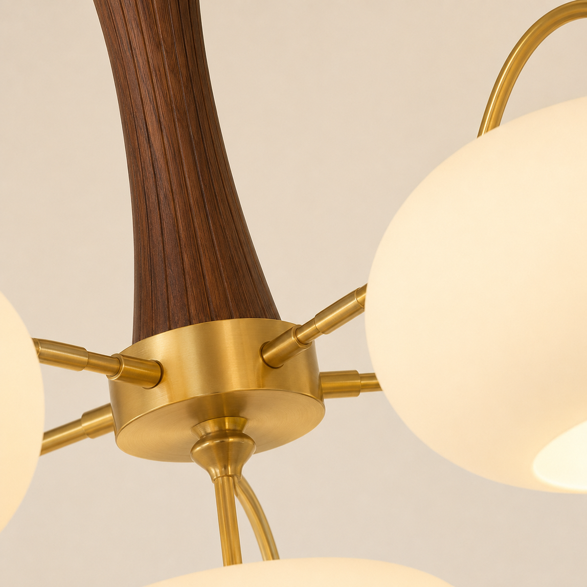 Modern Copper Chandelier Walnut Wood