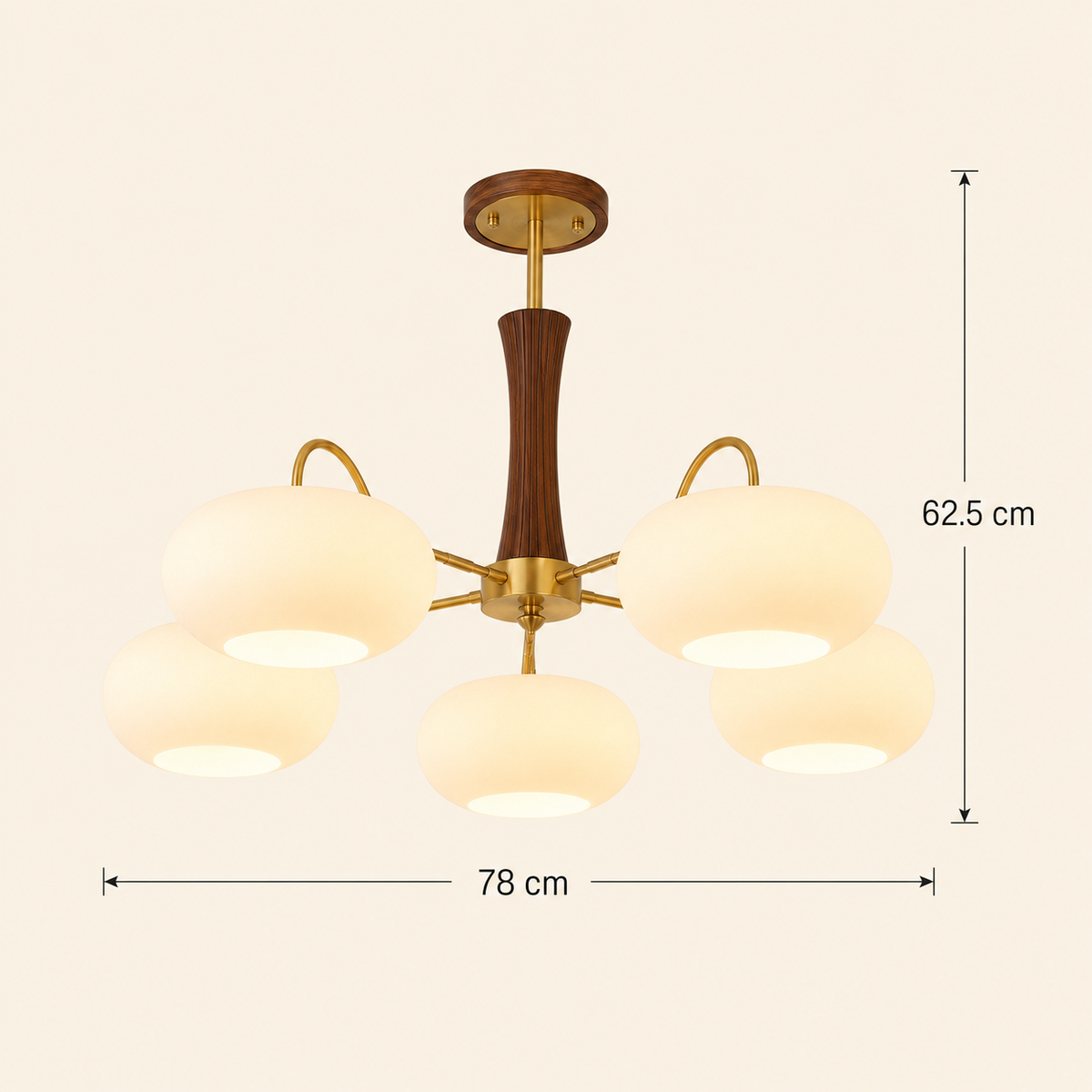 Modern Copper Chandelier Walnut Wood