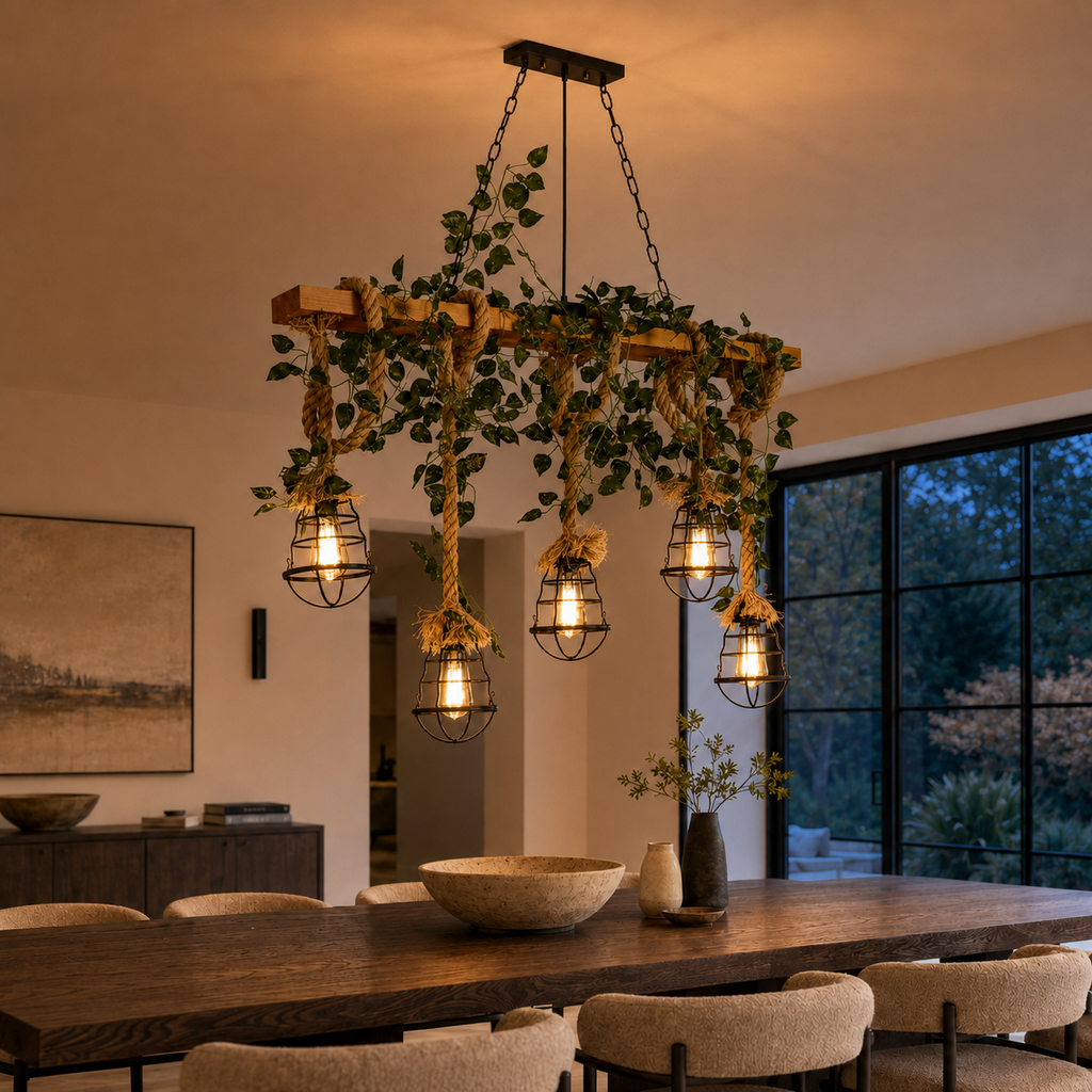 Wooden Hemp Rope Chandelier