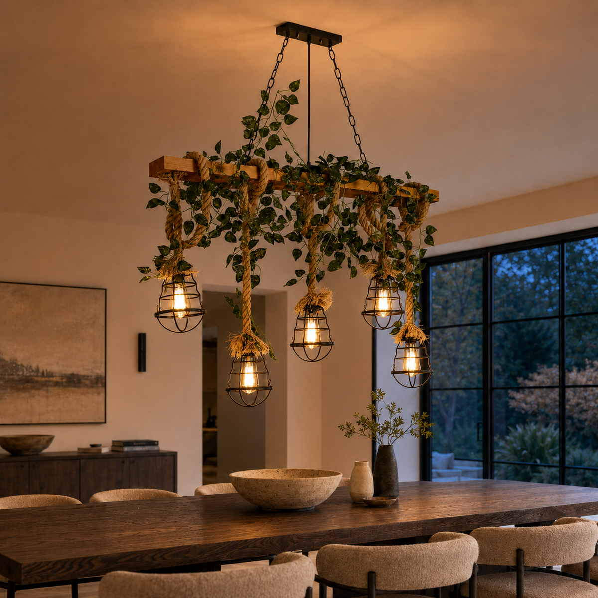Wooden Hemp Rope Chandelier