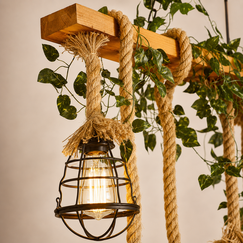 Wooden Hemp Rope Chandelier