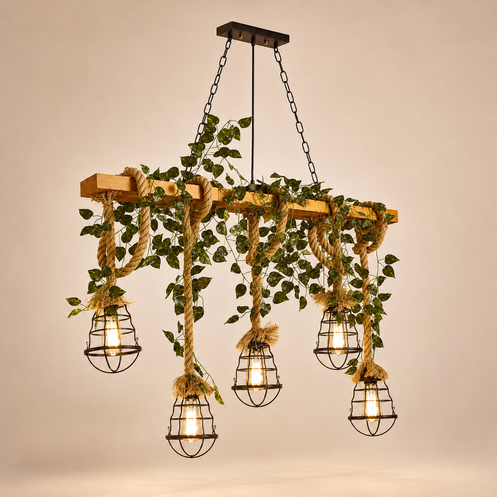 Wooden Hemp Rope Chandelier