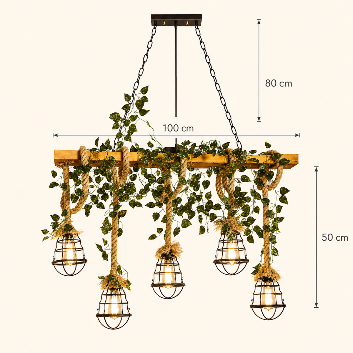 Wooden Hemp Rope Chandelier
