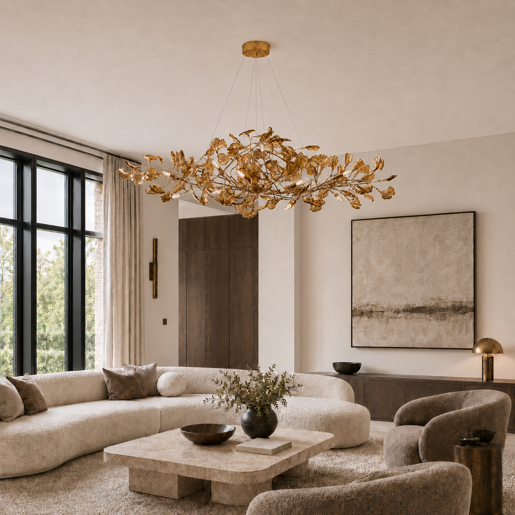 Modern Ginkgo Leaf Chandelier – Brown, Green & Blue