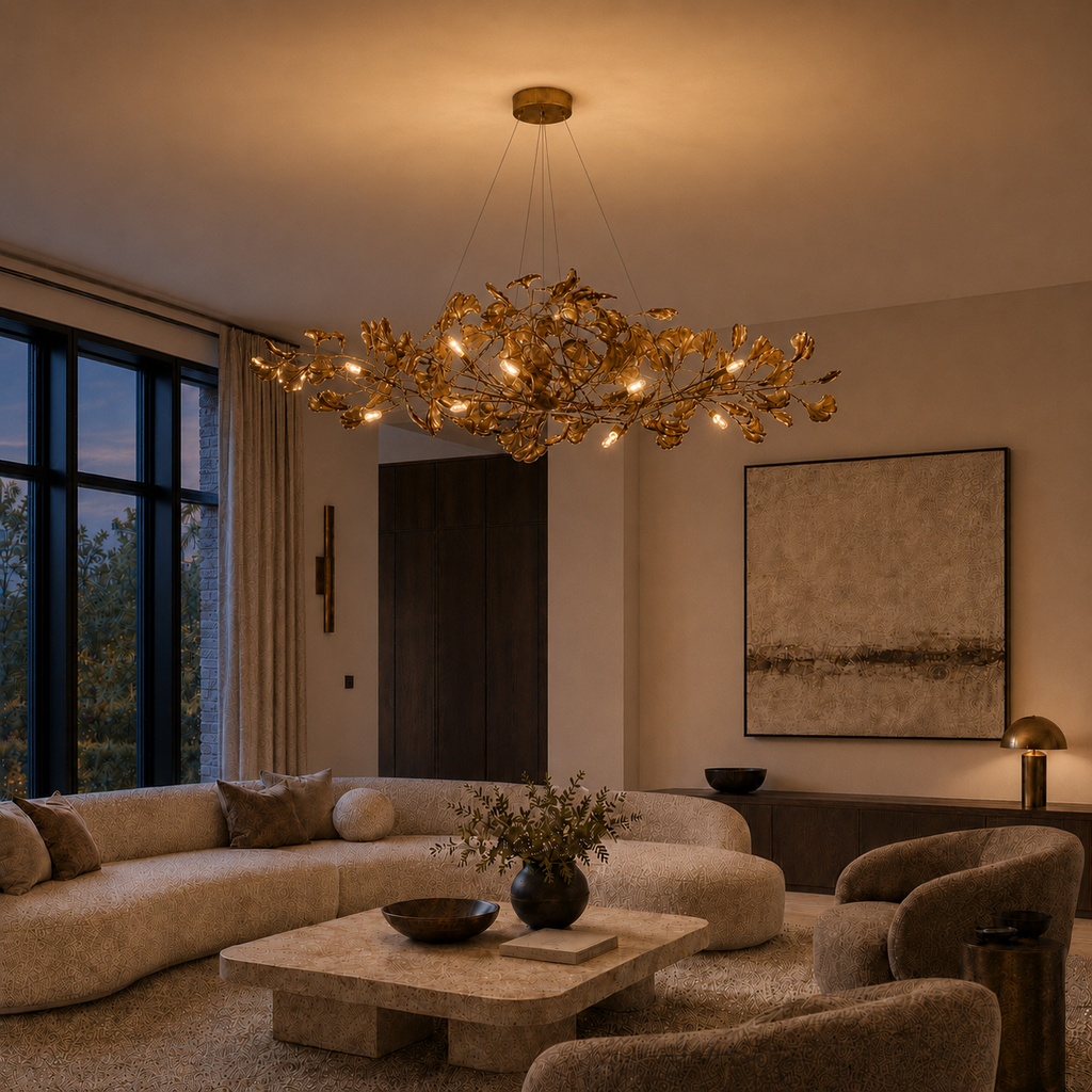 Modern Ginkgo Leaf Chandelier – Brown, Green & Blue