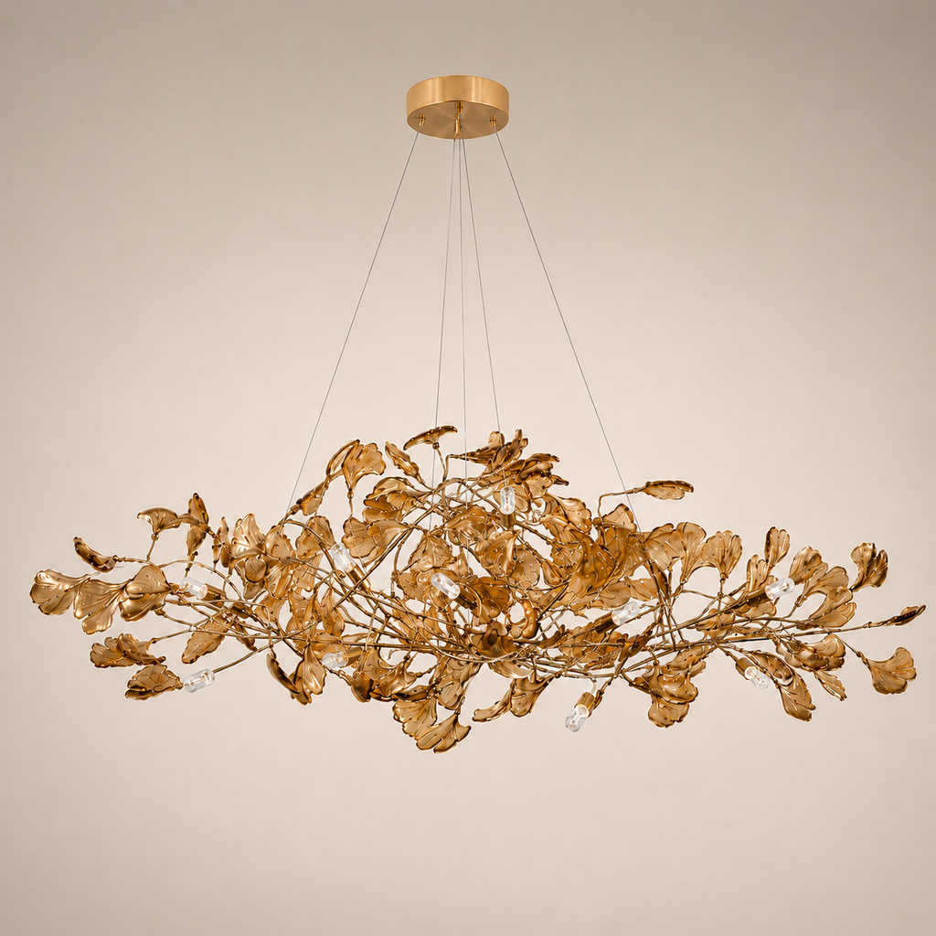 Modern Ginkgo Leaf Chandelier – Brown, Green & Blue