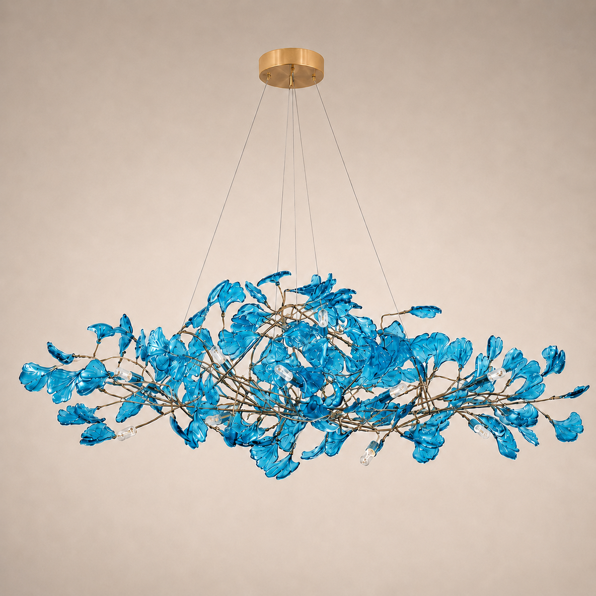 Modern Ginkgo Leaf Chandelier – Brown, Green & Blue