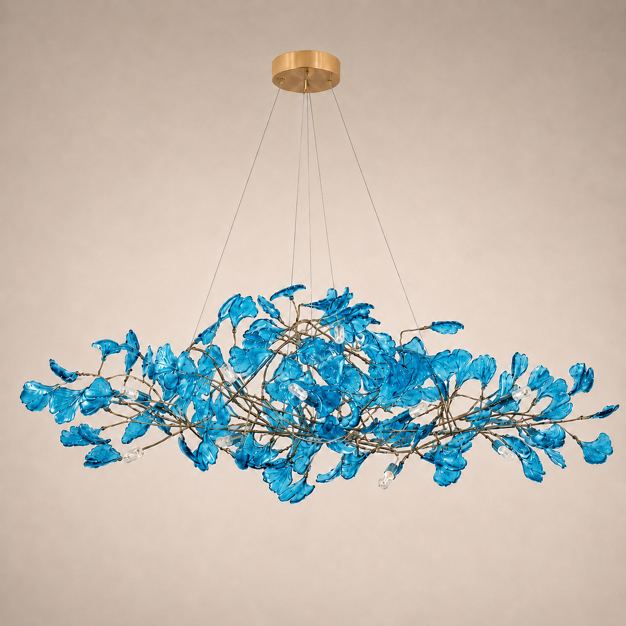 Modern Ginkgo Leaf Chandelier – Brown, Green & Blue