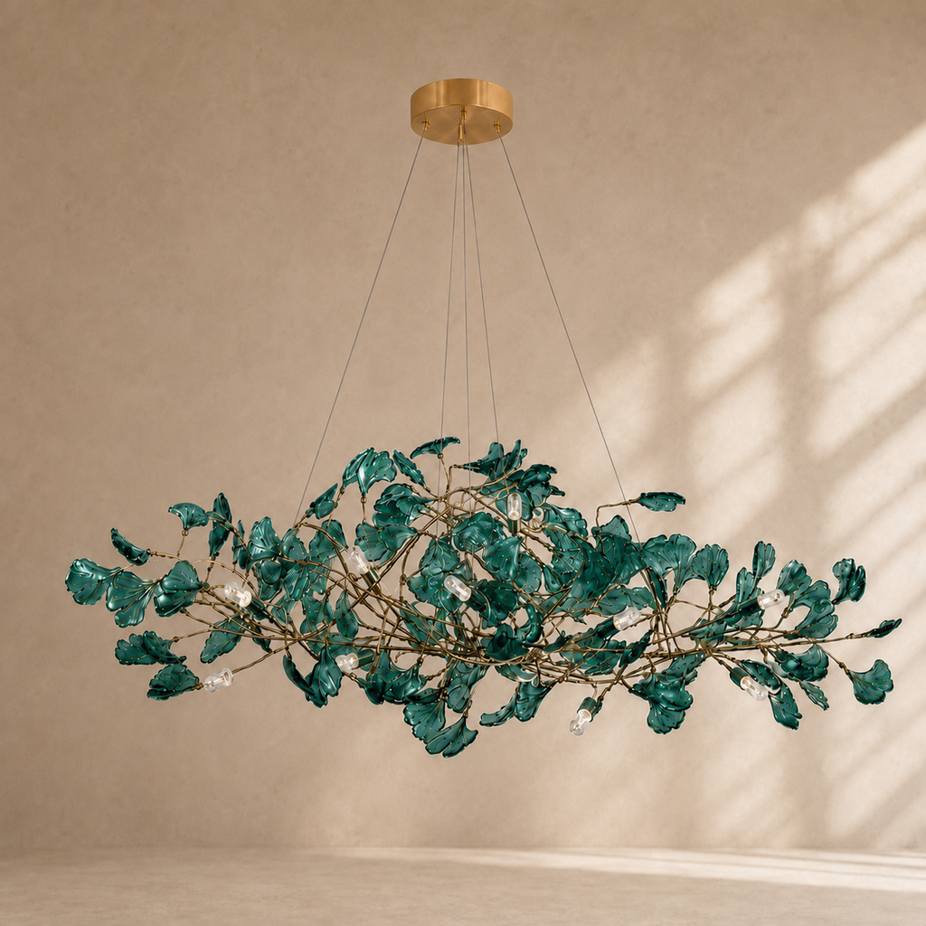 Modern Ginkgo Leaf Chandelier – Brown, Green & Blue
