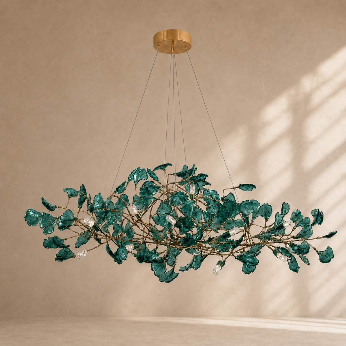 Modern Ginkgo Leaf Chandelier – Brown, Green & Blue