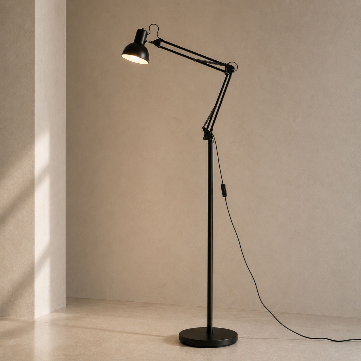 Reading Lamp Floor Adjustable Swing Arm Black Metal