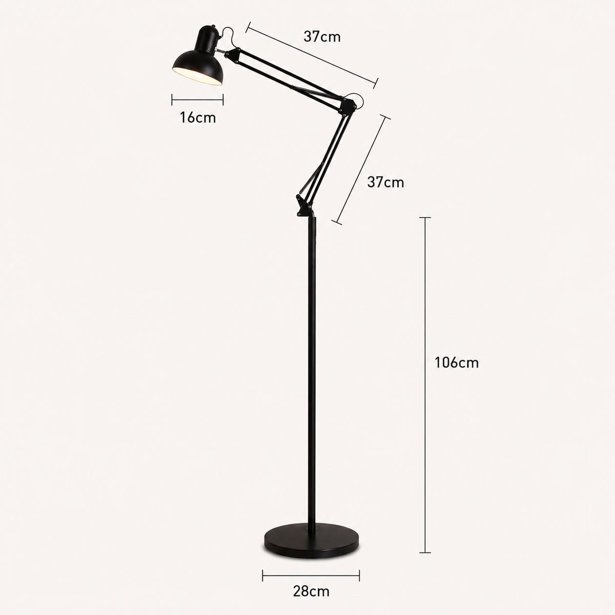Reading Lamp Floor Adjustable Swing Arm Black Metal
