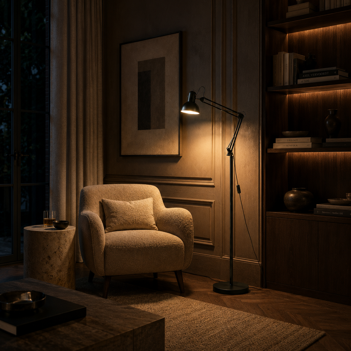 Reading Lamp Floor Adjustable Swing Arm Black Metal