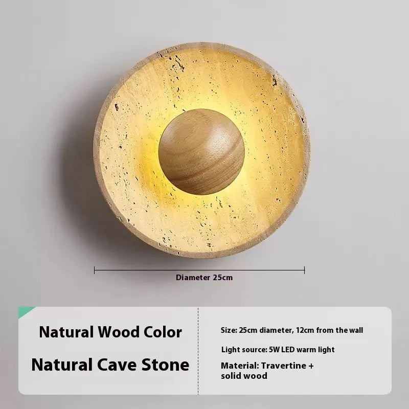Wall Lights Wood Natural Stone Round