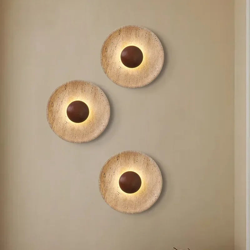 Wall Lights Wood Natural Stone Round