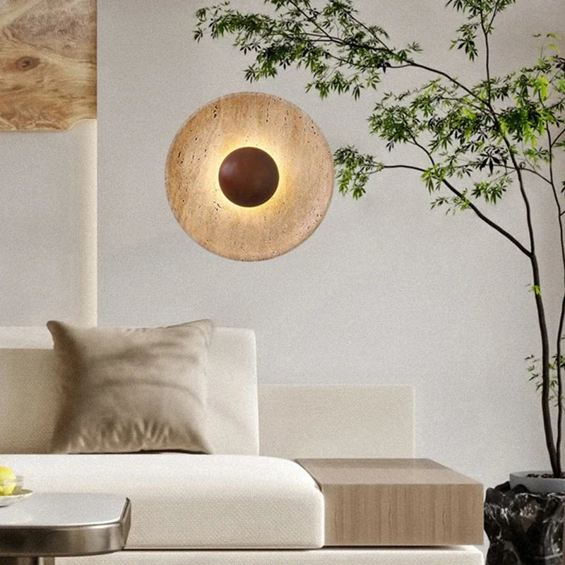 Wall Lights Wood Natural Stone Round