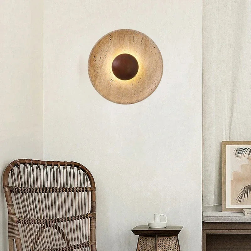 Wall Lights Wood Natural Stone Round