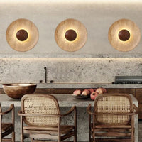 Wall Lights Wood Natural Stone Round