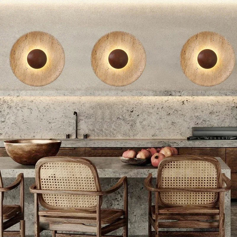 Wall Lights Wood Natural Stone Round