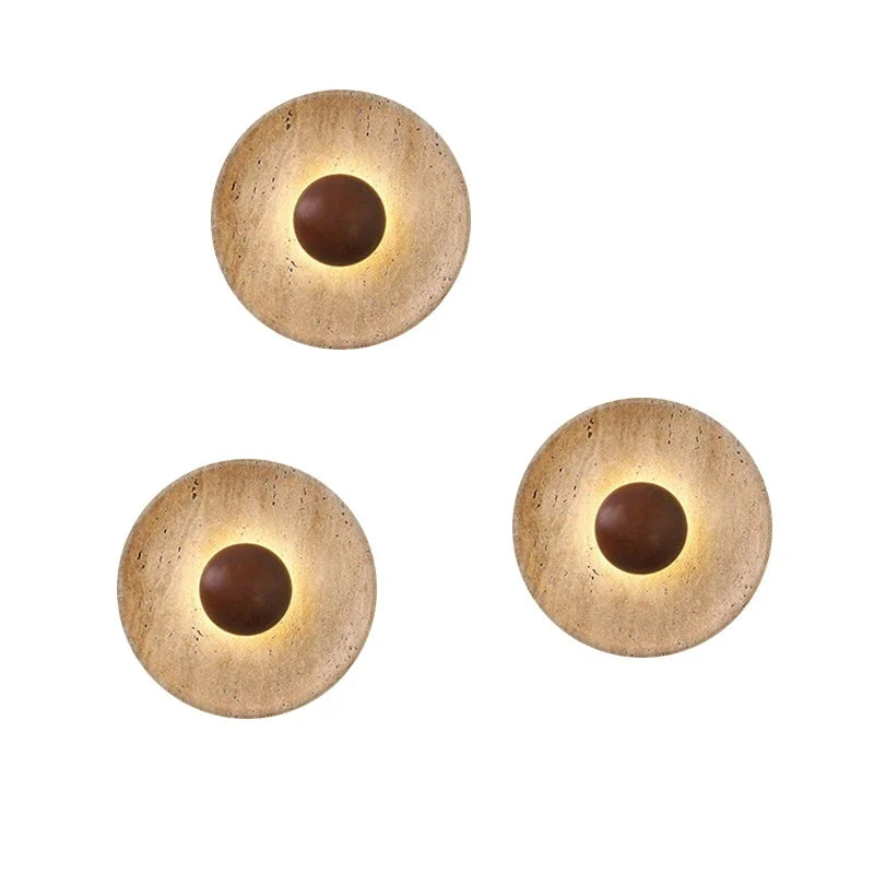 Wall Lights Wood Natural Stone Round