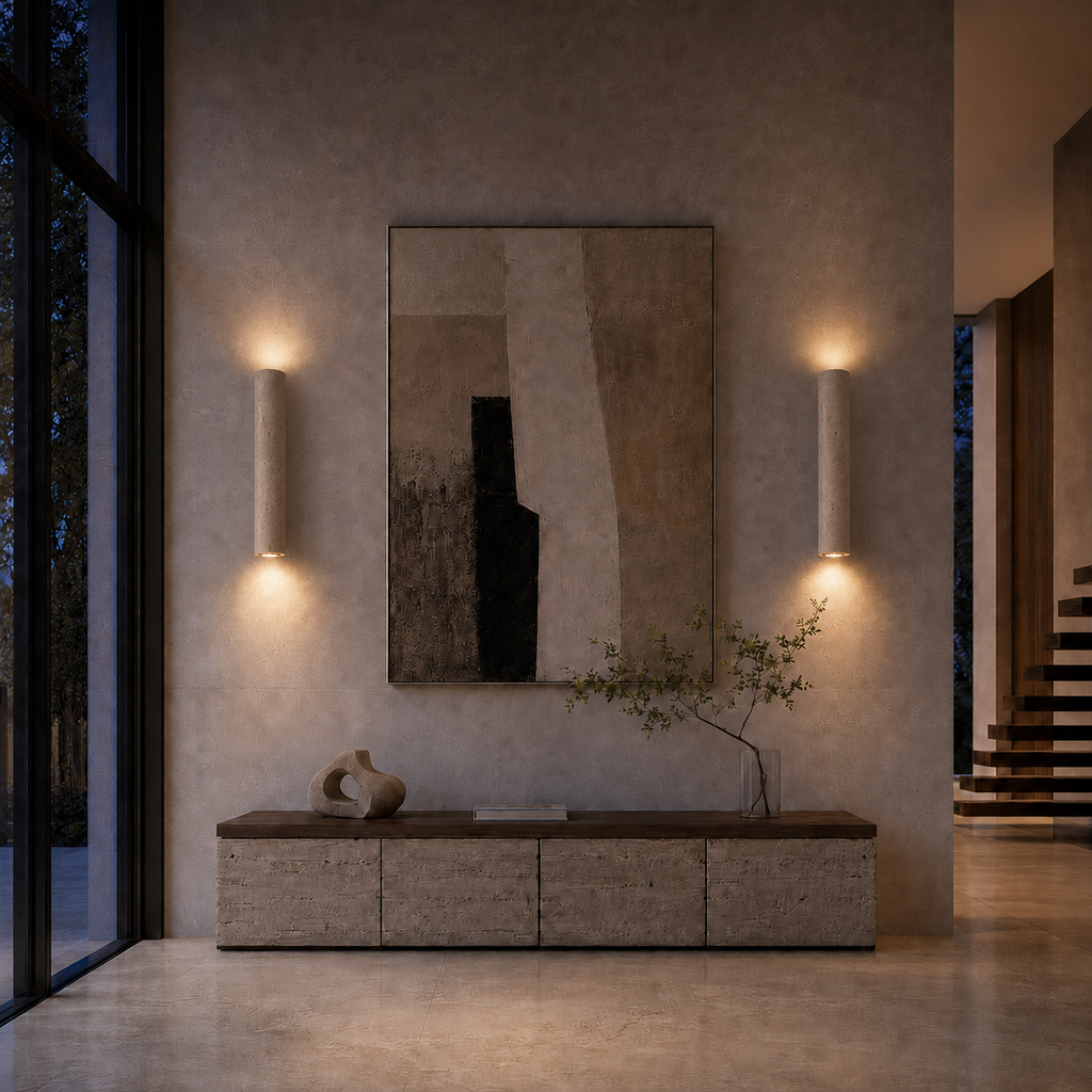 Maren Yellow Travertine & Wood Wall Light