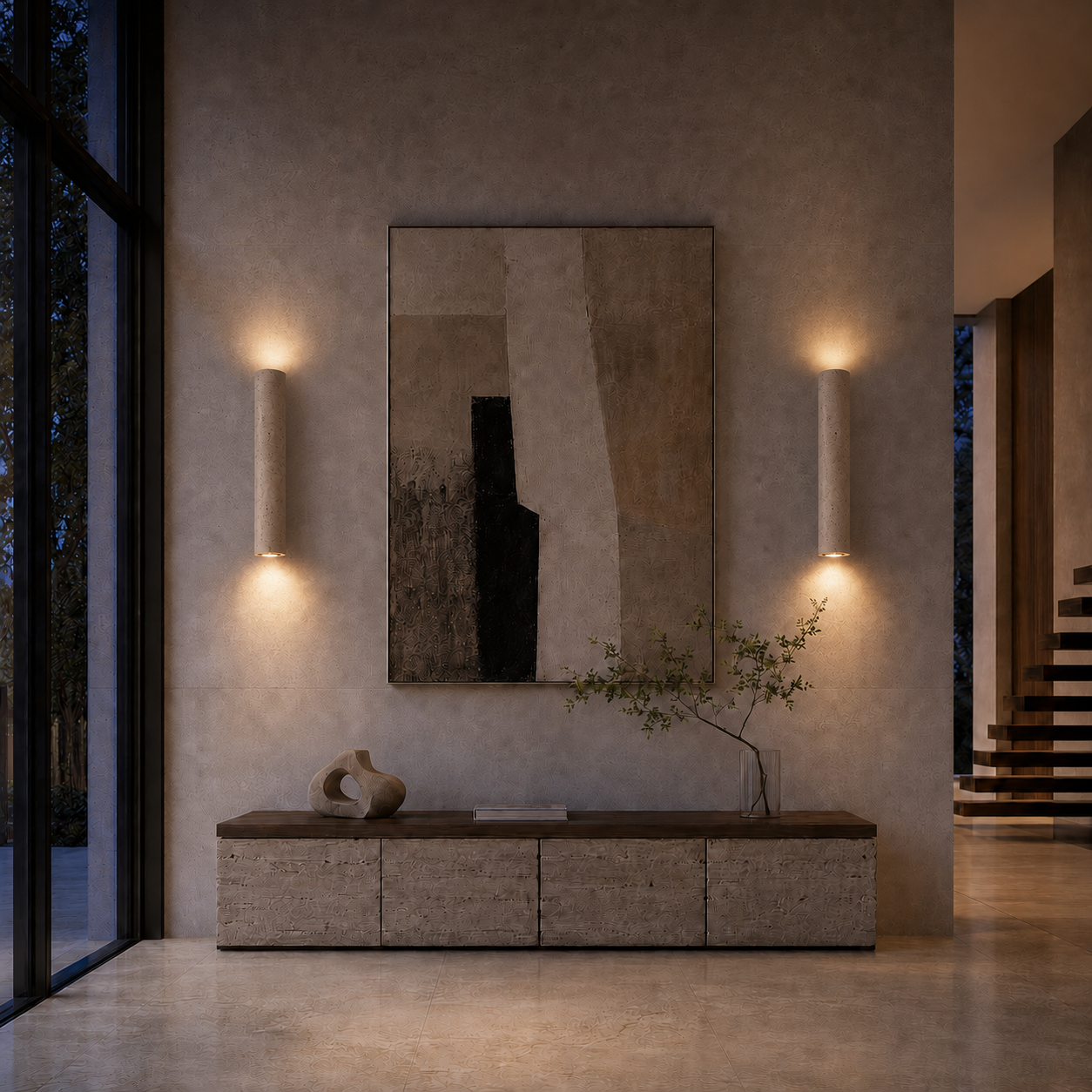 Maren Yellow Travertine & Wood Wall Light