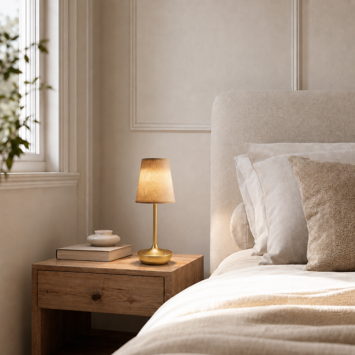 Rechargeable Cordless Table Lamp with Fabric Shade – Marlow