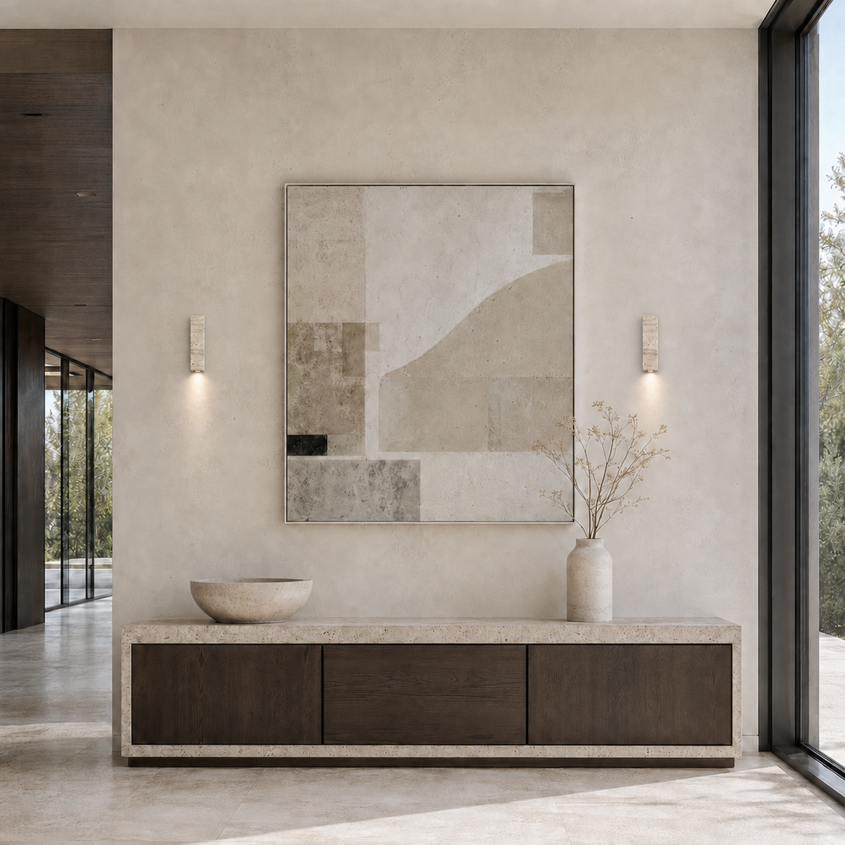 Maren Yellow Travertine & Wood Wall Light