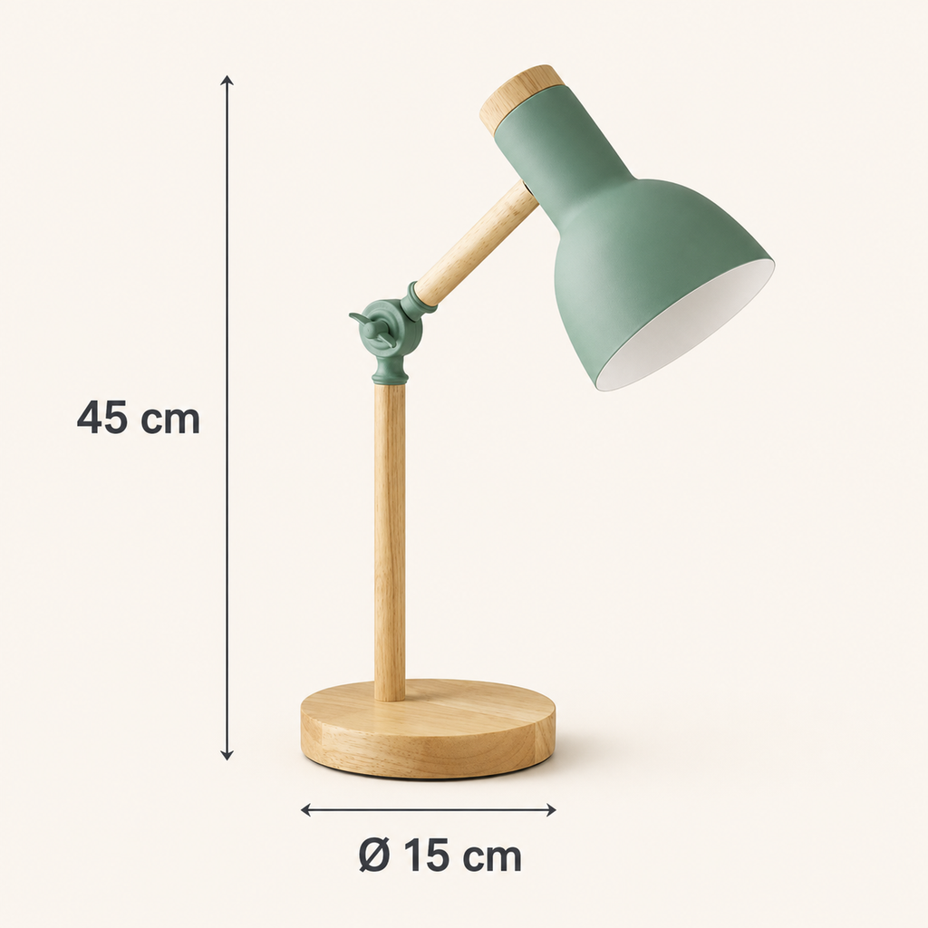 Adjustable Nordic Wooden & Metal Bedside Table Lamp – Mila