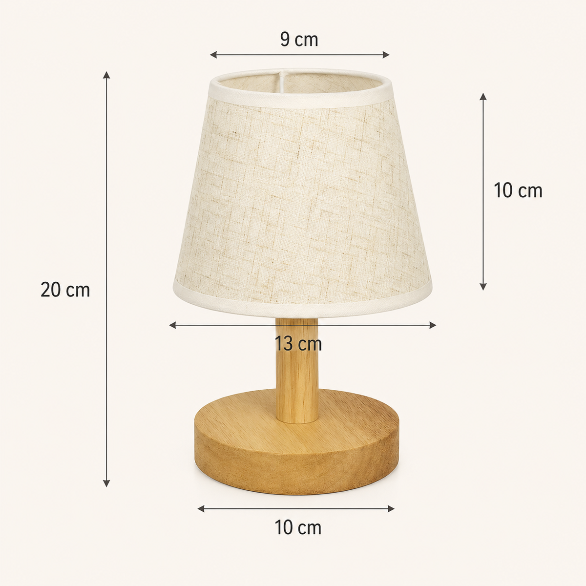 Small Wooden USB-Powered LED Table Lamp with Fabric Shade – Eli
