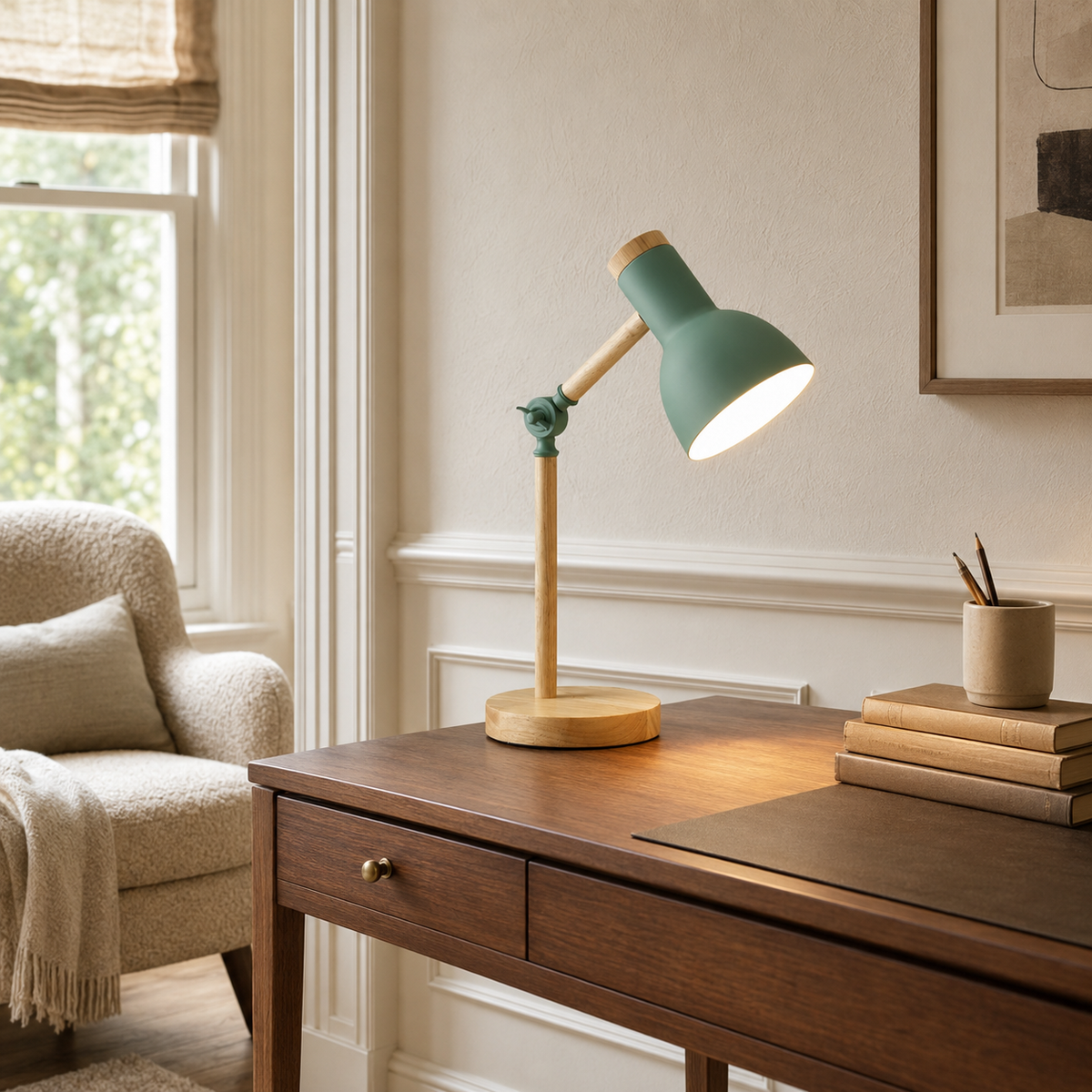 Adjustable Nordic Wooden & Metal Bedside Table Lamp – Mila