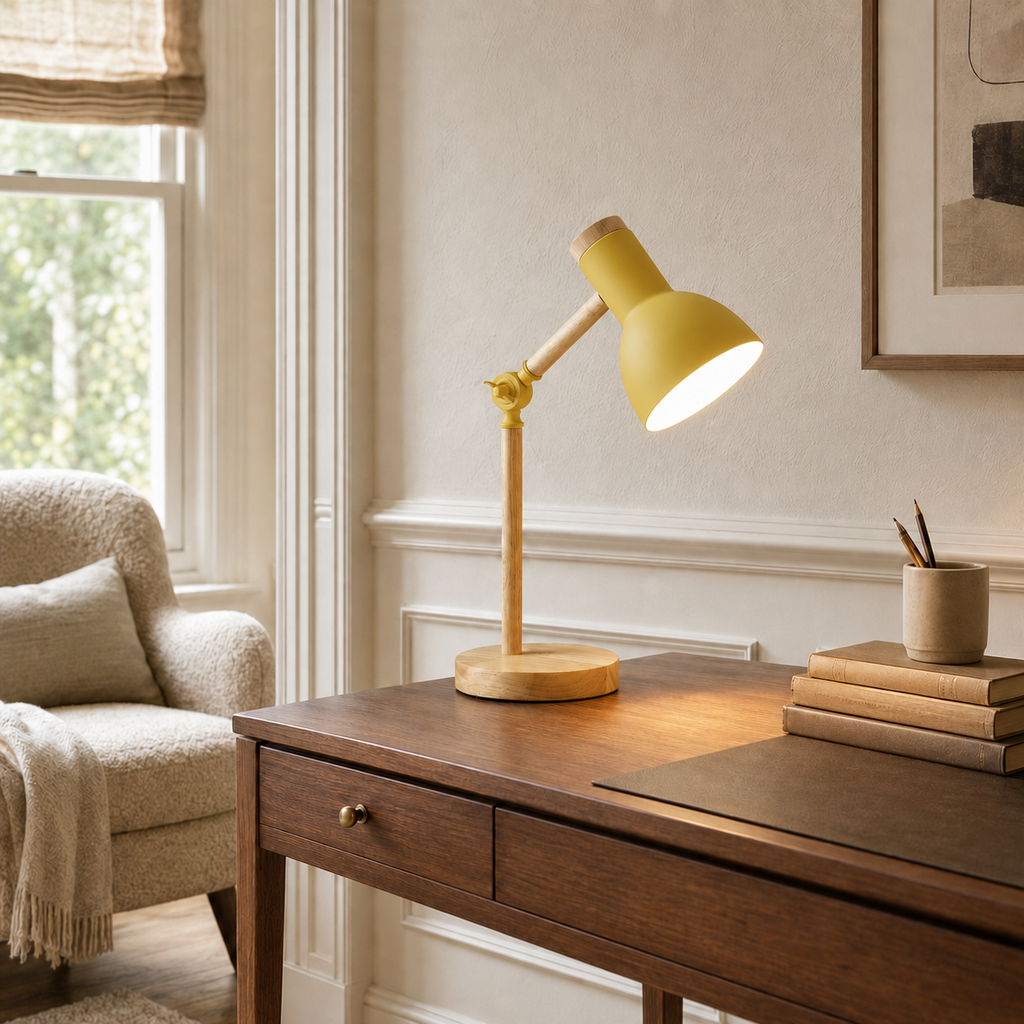 Adjustable Nordic Wooden & Metal Bedside Table Lamp – Mila