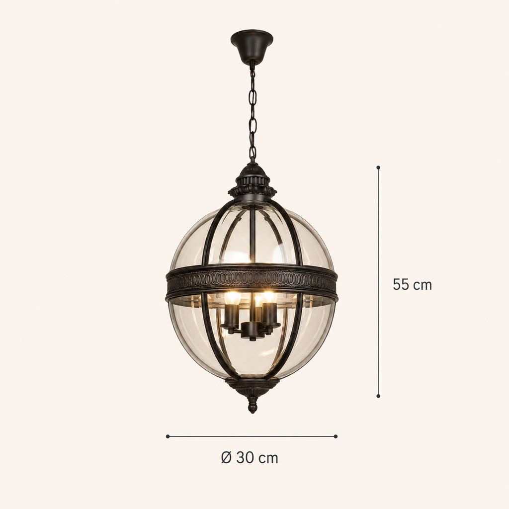 Wrought Iron Glass Globe Pendant Light