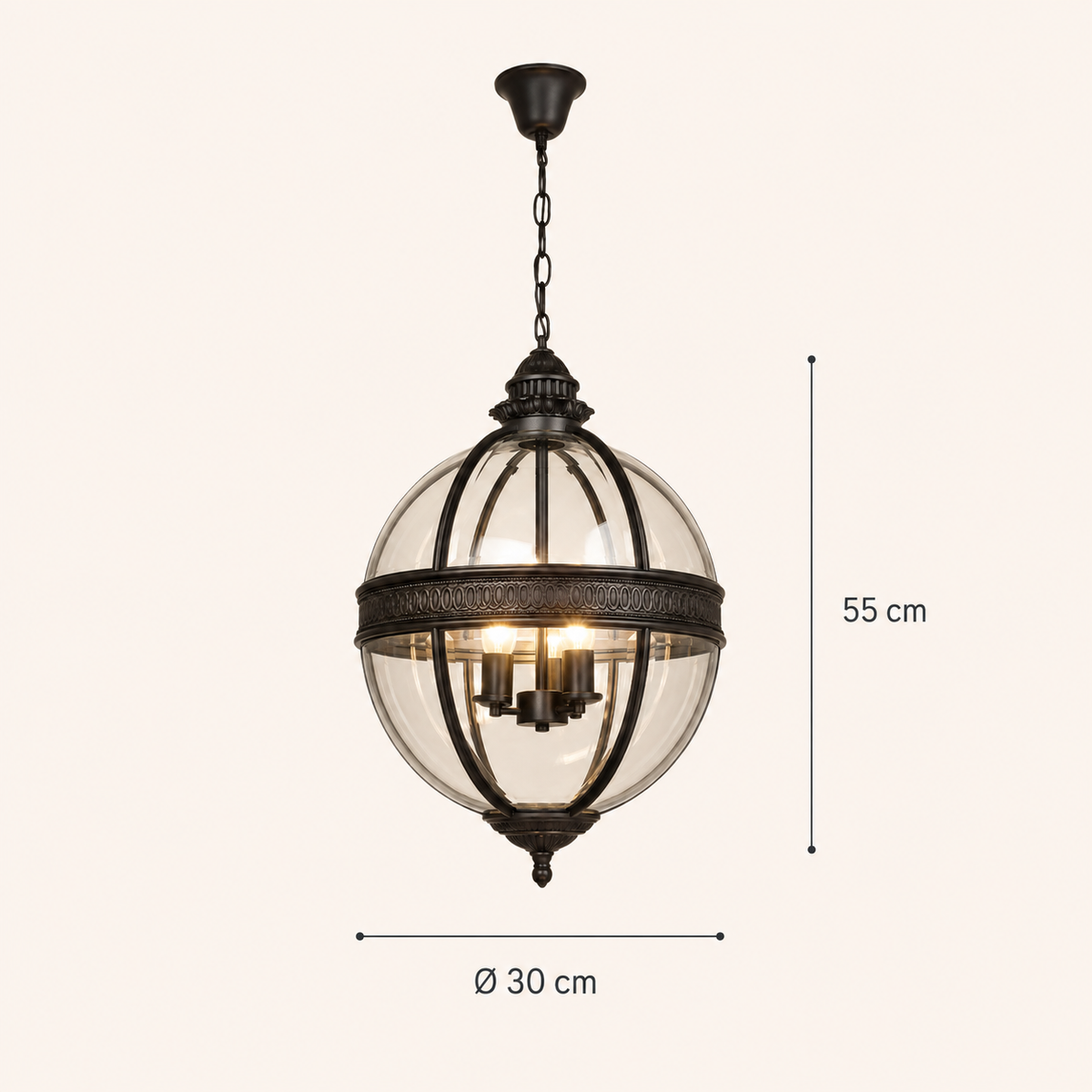 Wrought Iron Glass Globe Pendant Light